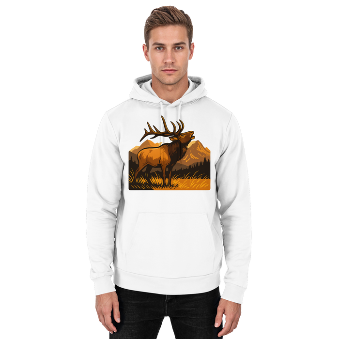 Arvenzo Elk Meadow Hoodie in Arctic White, unisex front view showing soft fabric and classic hoodie design.