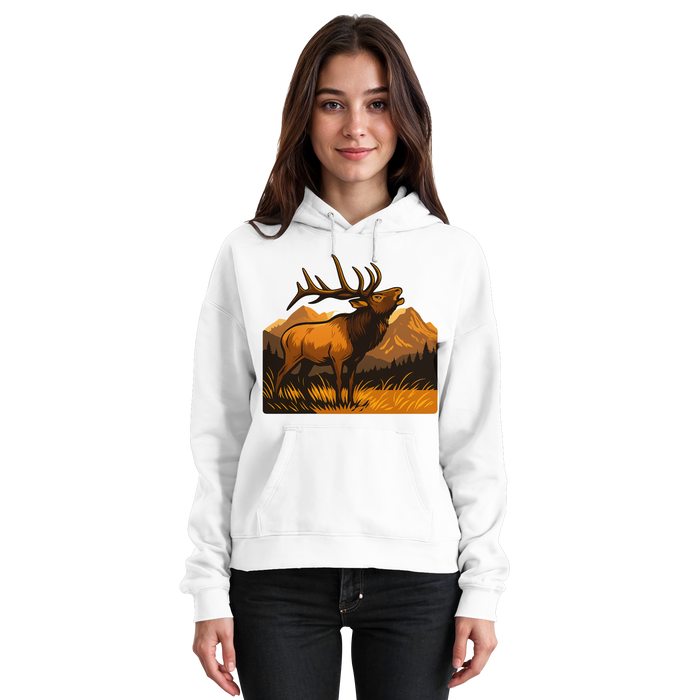 Arvenzo Elk Meadow Hoodie in Arctic White, front view of a unisex hoodie with a simple design and comfortable fit.