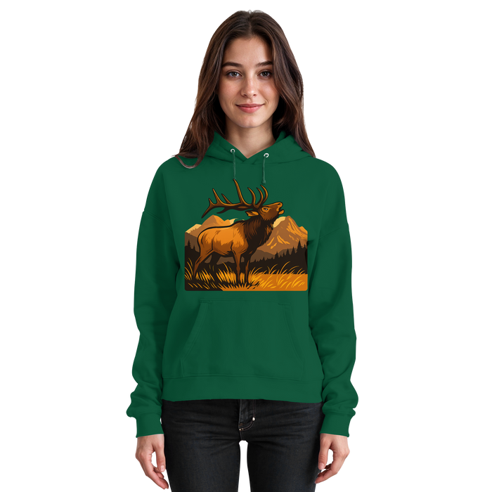 Arvenzo Elk Meadow hoodie in bottle green, front view, unisex design, soft fabric, casual fit, stylish and comfortable.