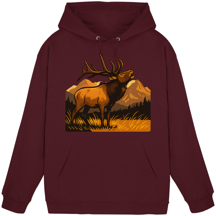 Front view of Arvenzo Elk Meadow hoodie in burgundy, unisex design with a simple, classic fit and soft fabric.