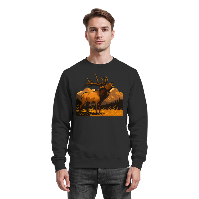 Black Arvenzo Elk Meadow sweatshirt, front view showing crew neckline and soft fabric texture.
