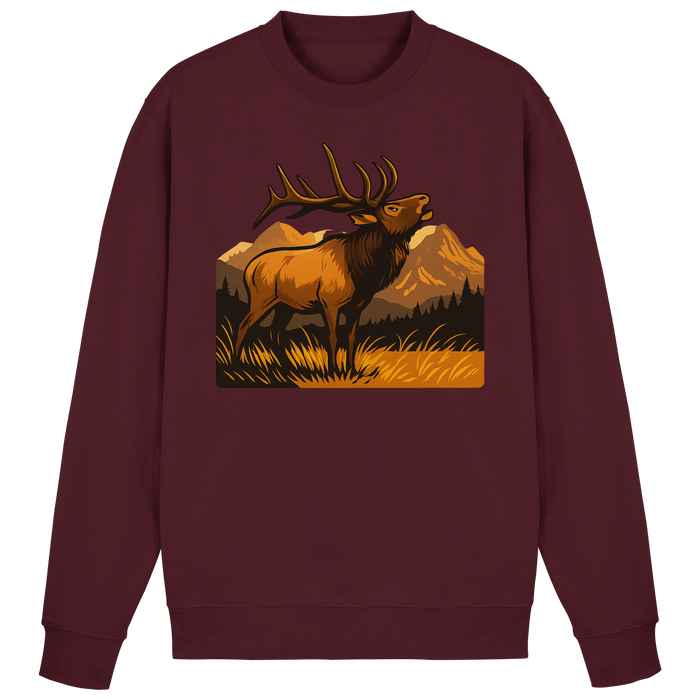 Arvenzo Elk Meadow Sweatshirt in burgundy, front view showing a classic crewneck design and soft fabric for casual wear.