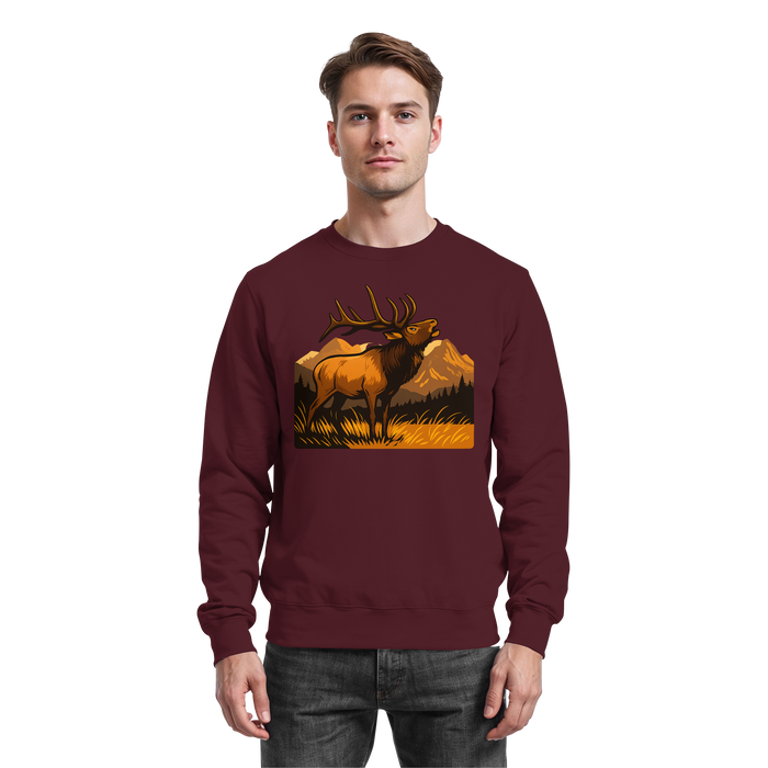Arvenzo Elk Meadow sweatshirt in burgundy, front view showing a cozy, casual sweatshirt with a simple design and soft fabric texture.