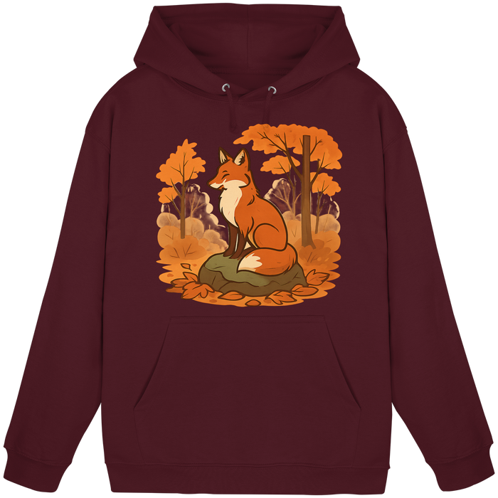 Front view of Arvenzo Ember Trail Hoodie in burgundy, unisex casual hoodie with a simple design and adjustable drawstring hood.