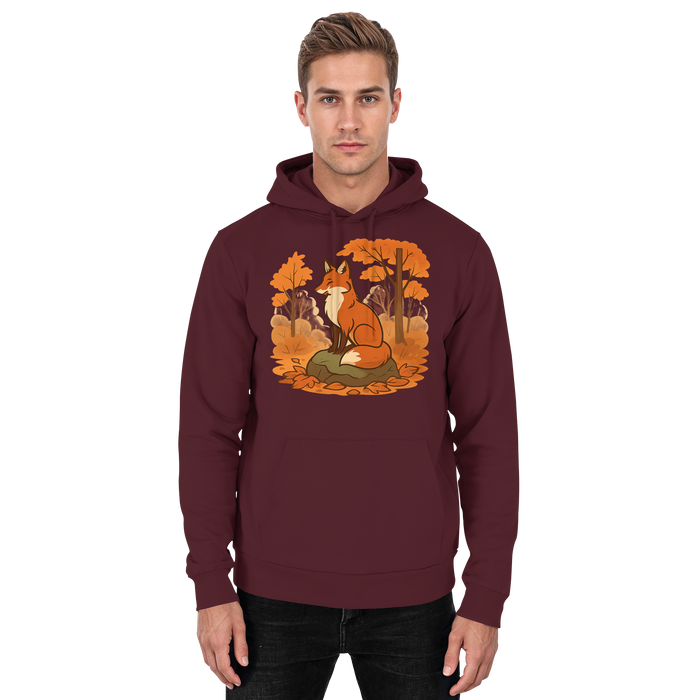 Front view of Arvenzo Ember Trail unisex hoodie in burgundy, showcasing a casual fit and soft fabric.