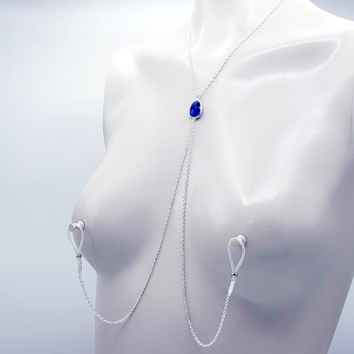 Erotic Necklace with Crystal and attached Nipple Chains