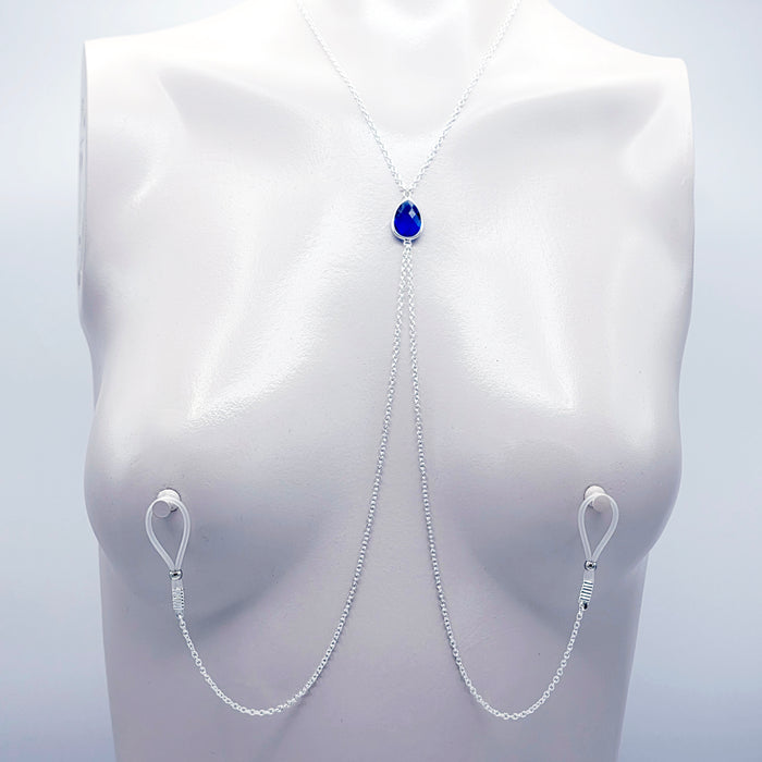 Erotic Necklace with Crystal and attached Nipple Chains