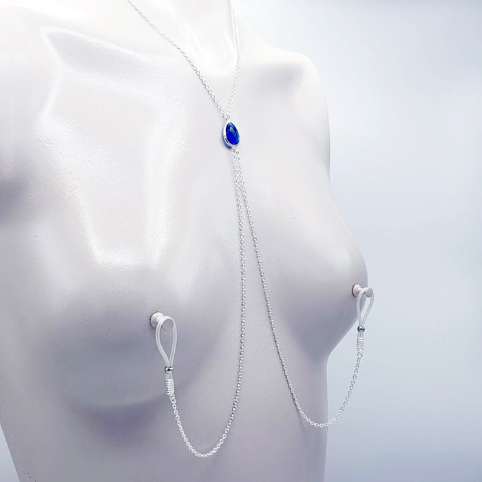 Erotic Necklace with Crystal and attached Nipple Chains