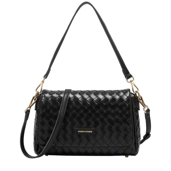 Every Other Flap Over Shoulder Clutch Cross Body Bag - Black