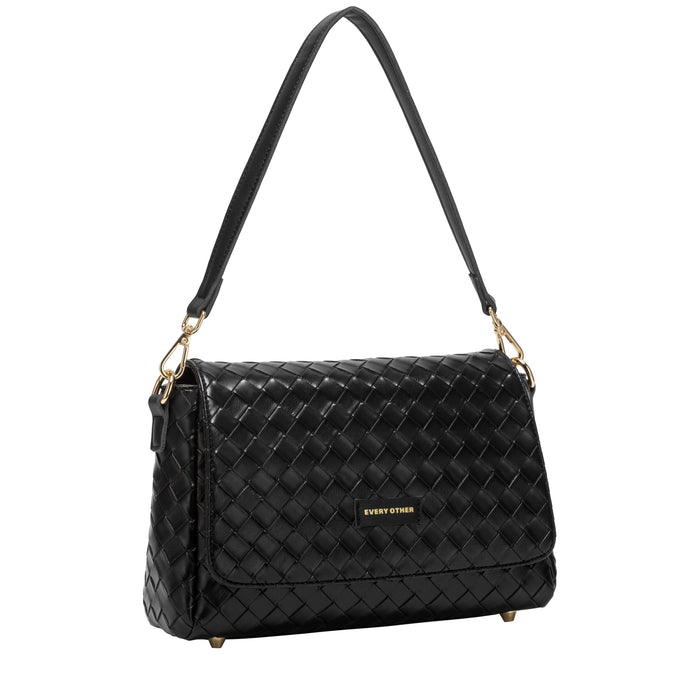 Every Other Flap Over Shoulder Clutch Cross Body Bag - Black