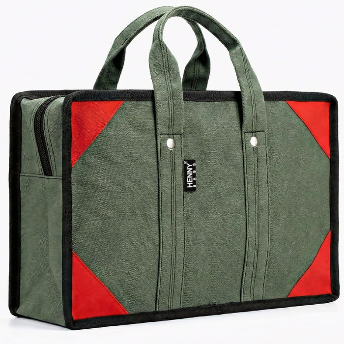 Extra Heavy Duty Canvas Tool Bag – ProMax Industrial Tool Storage Bag with 2 Inner Zipper Pockets (Green)