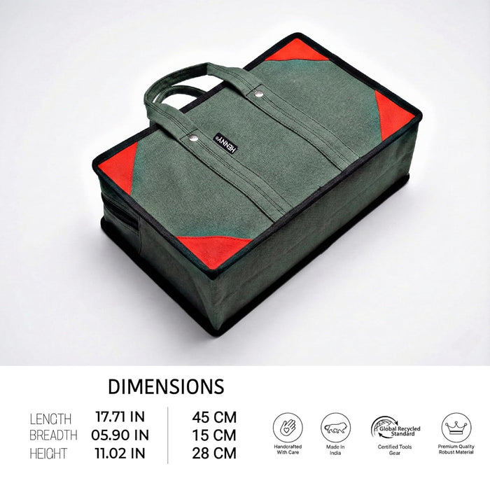 Extra Heavy Duty Canvas Tool Bag – ProMax Industrial Tool Storage Bag with 2 Inner Zipper Pockets (Green)