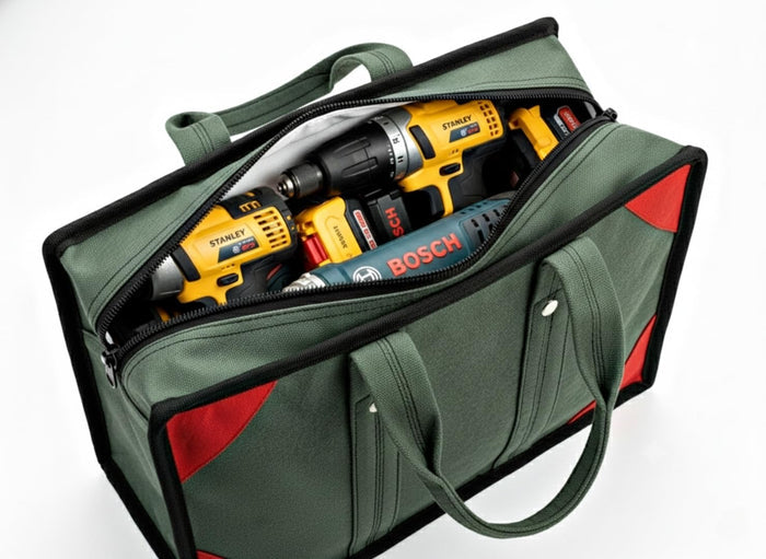 Extra Heavy Duty Canvas Tool Bag – ProMax Industrial Tool Storage Bag with 2 Inner Zipper Pockets (Green)