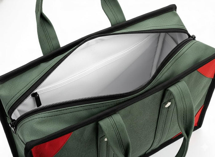 Extra Heavy Duty Canvas Tool Bag – ProMax Industrial Tool Storage Bag with 2 Inner Zipper Pockets (Green)