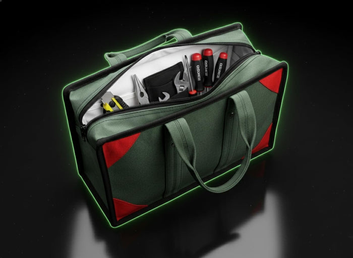 Extra Heavy Duty Canvas Tool Bag – ProMax Industrial Tool Storage Bag with 2 Inner Zipper Pockets (Green)