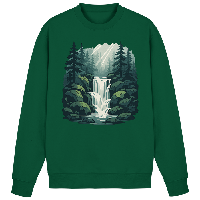 Bottle green Fall Creek sweatshirt by Arvenzo, front view showing classic crewneck design and soft fabric texture.