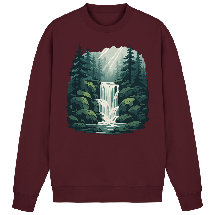 Front view of burgundy Arvenzo Fall Creek sweatshirt with a classic crewneck design and soft fabric.