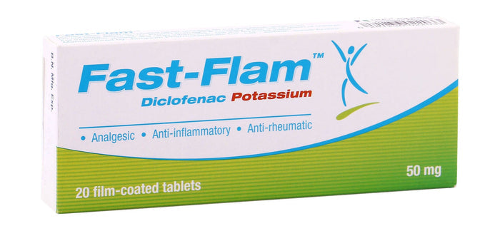 Fast-Flam 50mg Diclofenac Potassium Analgesic, Anti-Inflammatory & Antirheumatic, 20 Tablets - Makkah Pharmacy