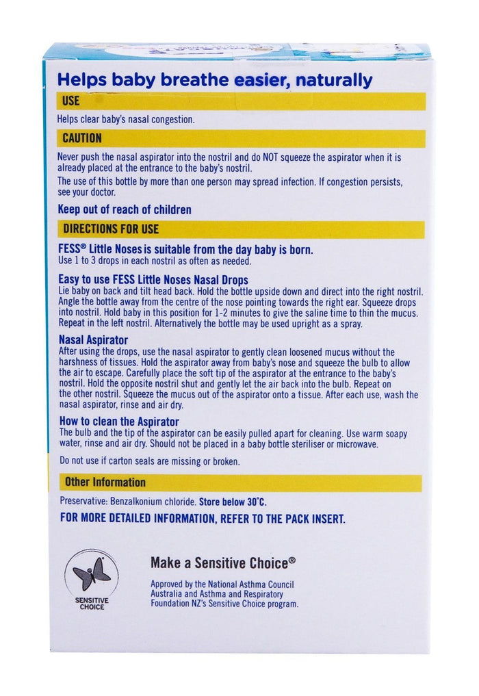 Fess Little Noses Non-Medicated Saline Drop & Aspirator for Blocked Nose, 25ml - Makkah Pharmacy