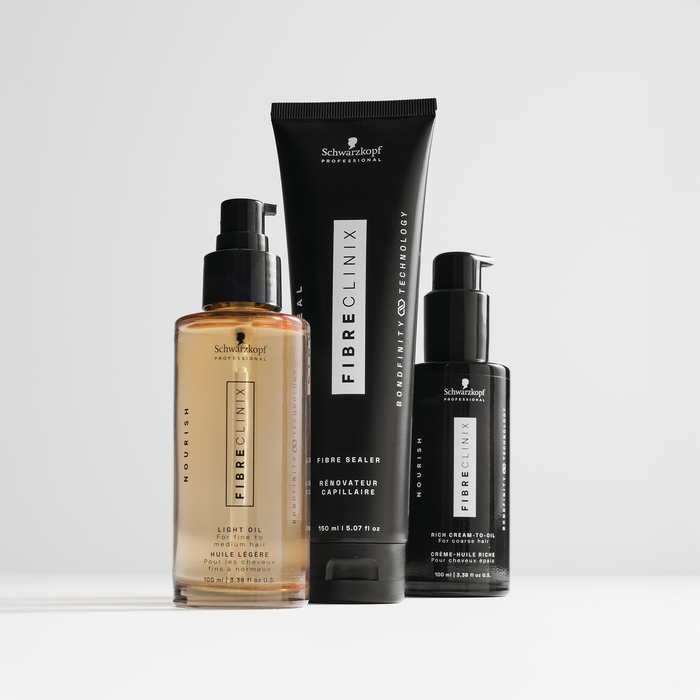 Schwarzkopf Fibreclinix hair styling products in a row on a white