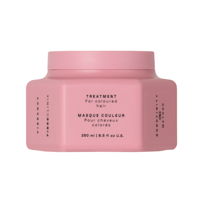 Fibre Clinix Vibrancy Treatment Masque in a light pink jar on a white background