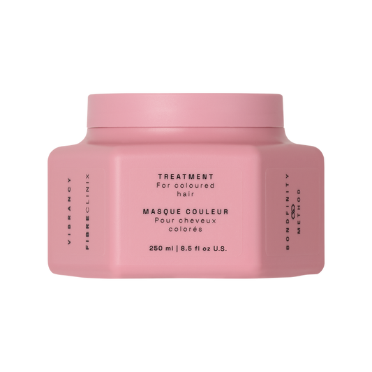 Fibre Clinix Vibrancy Treatment Masque in a light pink jar on a white background