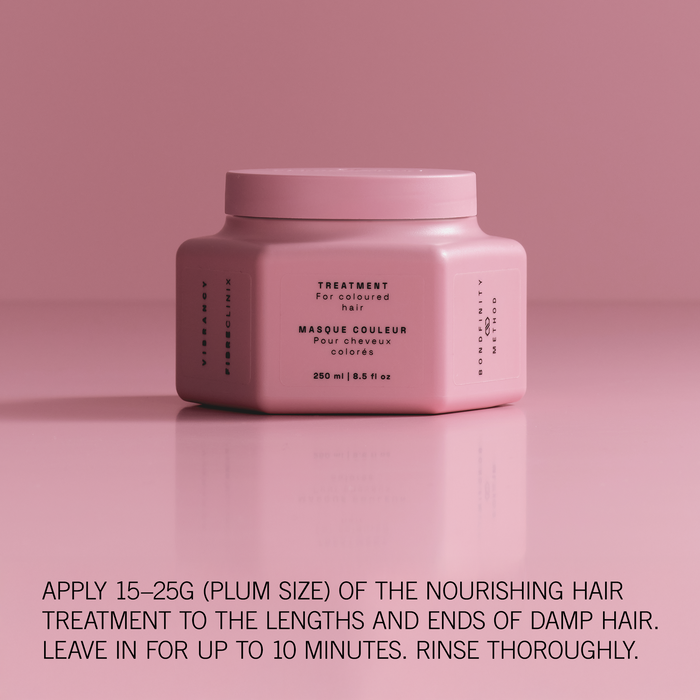 Fibre Clinix Vibrancy Treatment Masque jar with application text along the bottom