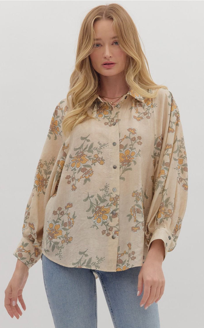 Floral print long sleeve top