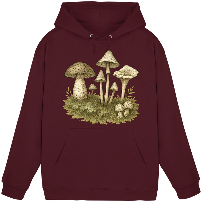 Front view of Arvenzo Forest Floor Hoodie, a burgundy unisex hoodie with a simple design, perfect for casual wear.