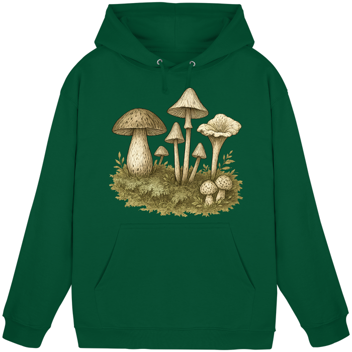 Arvenzo Forest Floor Hoodie in bottle green, unisex hoodie with a front design, casual and comfortable fit.