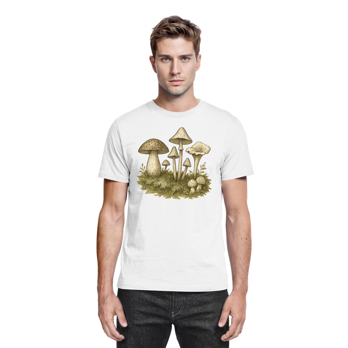 White Arvenzo Forest Floor unisex shirt featuring a detailed forest-themed design on the front.