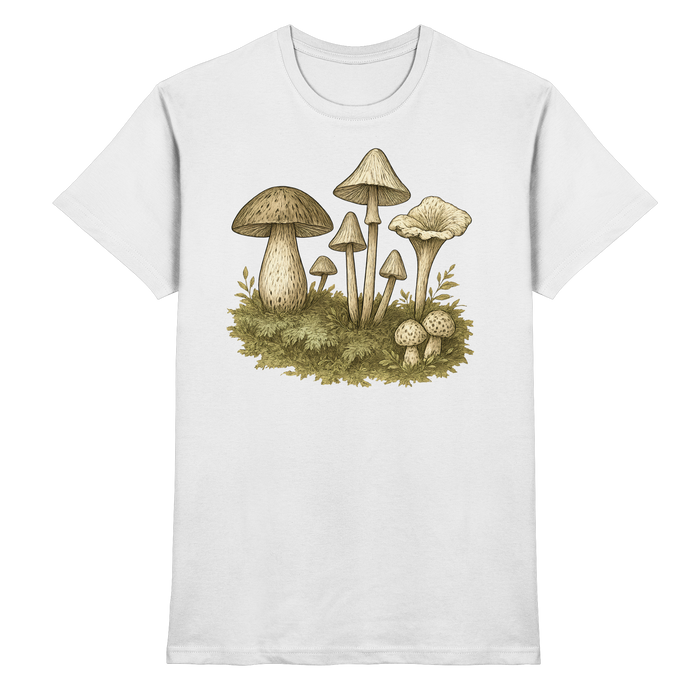 White unisex Forest Floor Shirt by Arvenzo featuring a detailed forest-inspired design on the front.
