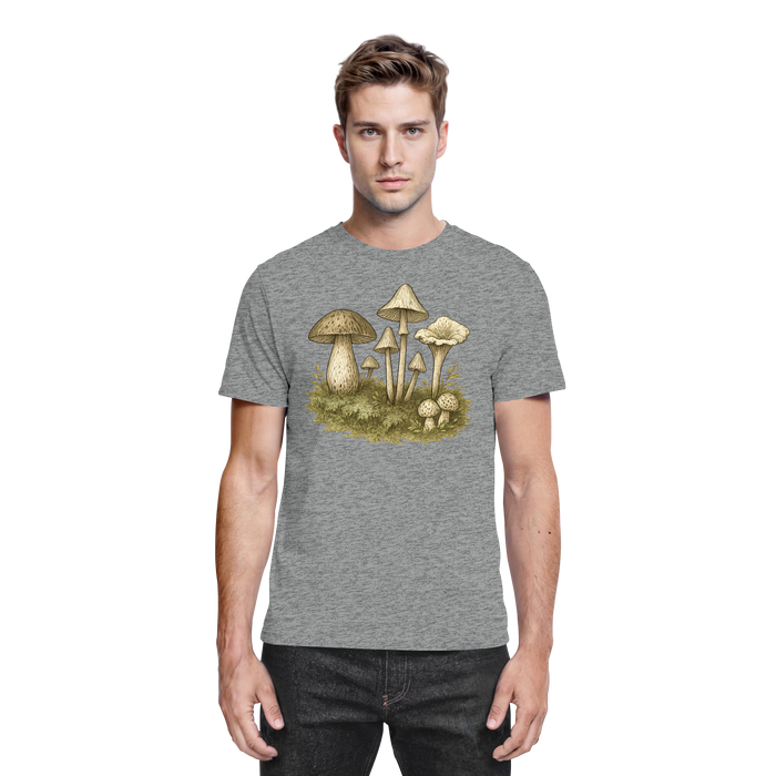 Arvenzo Forest Floor unisex shirt in sports grey meliert, front view showing nature-inspired forest design.