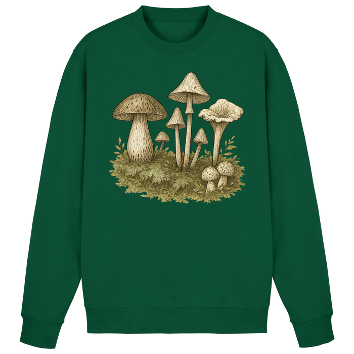 Arvenzo Forest Floor Sweatshirt in bottle green, front view showing a cozy, casual crewneck design with forest-inspired print.
