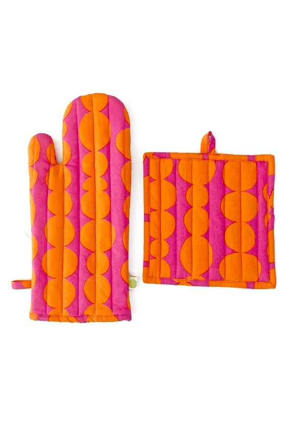 Fuchsia/Orange Oven Mitt & Potholder Set