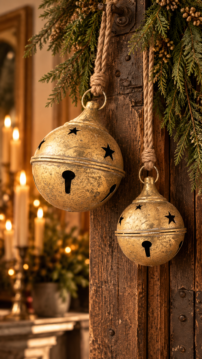 GOLD METAL JINGLE BELLS WITH JUTE ROPE