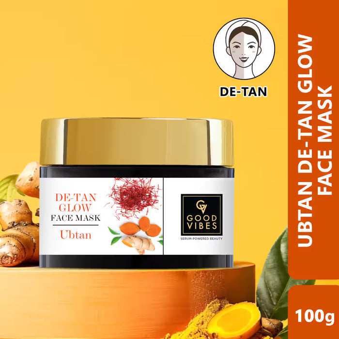 Good Vibes De-Tan Glow Face Mask Ubtan with Power of Serum | Tan Removal & Gentle Exfoliation (100 gm)