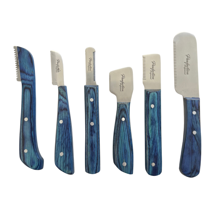 Hand Stripping Knife w/ Blue Wooden Handle, Set of 6