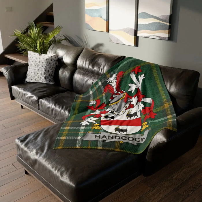 Handcock Family Crest Green Tartan Blanket