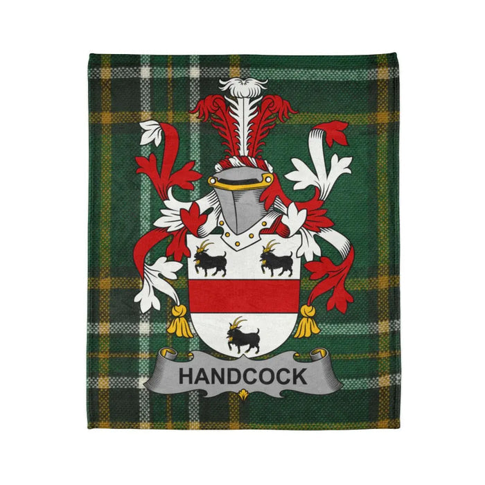 Handcock Family Crest on Tartan Background Blanket