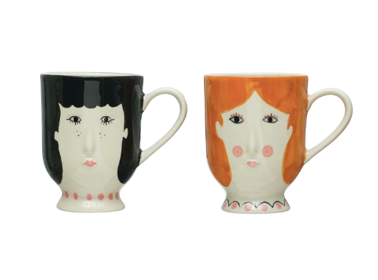Handpainted Stoneware Face Mug