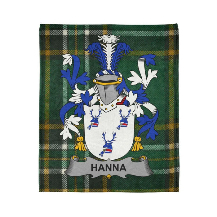 Hanna Irish surname printed polyester throw blanket with crest-style emblem