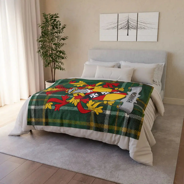 Vibrant Hamilton Heraldic Crest Green Bed Blanket