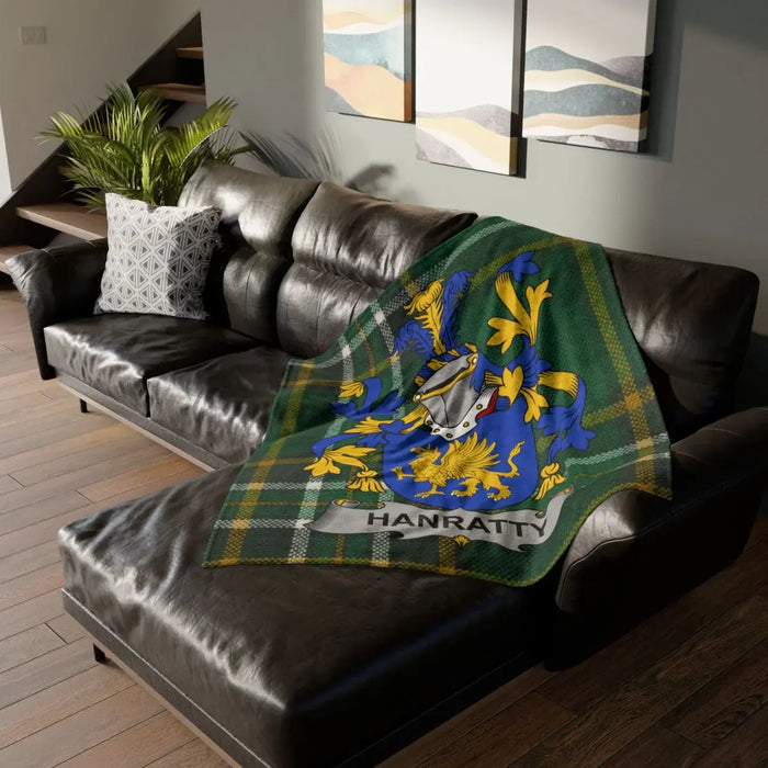 Custom Hanratty Family Crest Blanket  Cozy Home Decor