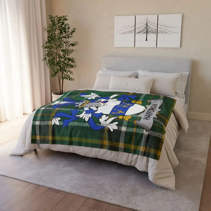 Family Crest Green and Blue King Size Blanket