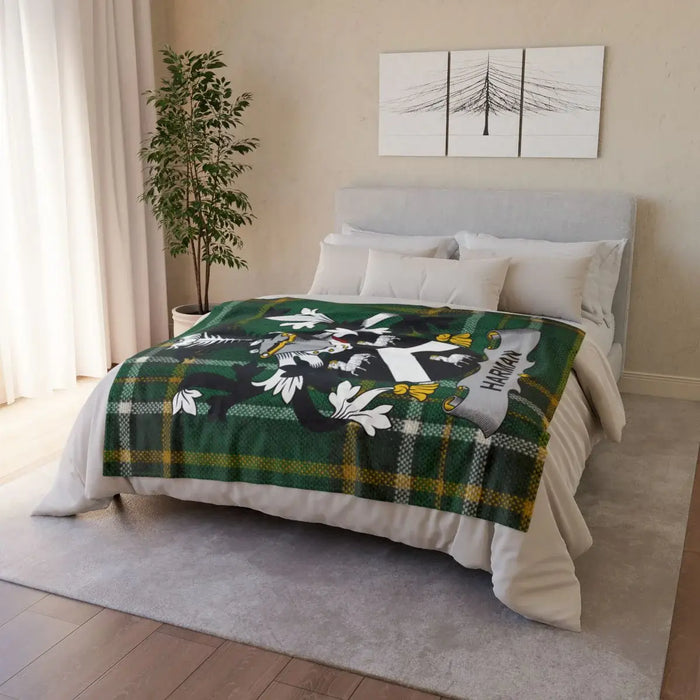 Personalized Harika Family Crest Green Bedding Blanket