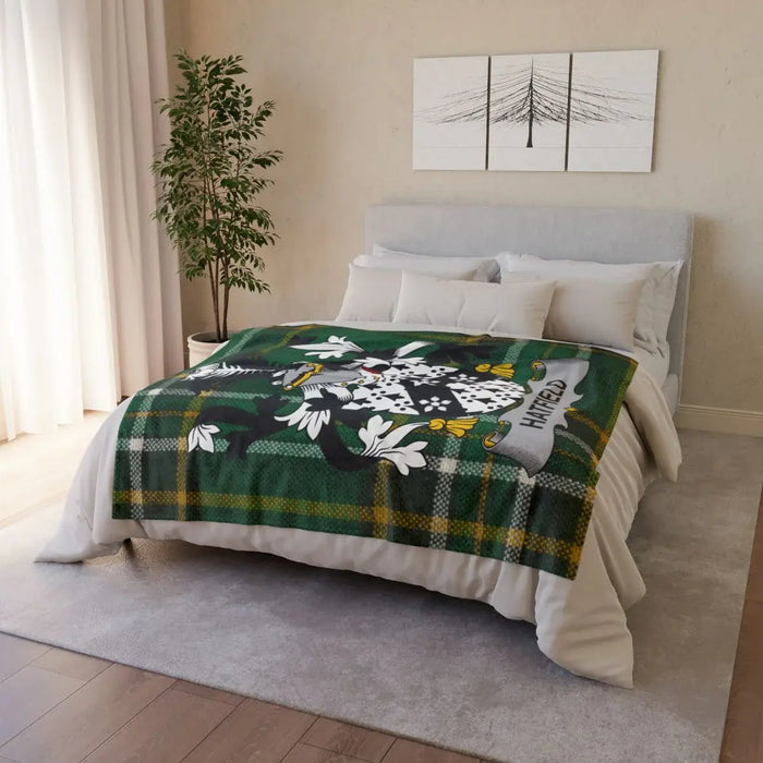 Hatfield Tartan Plaid Blanket with Family Crest Design