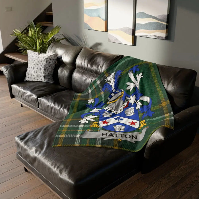 Custom Hatton Family Crest Tartan Blanket Throw