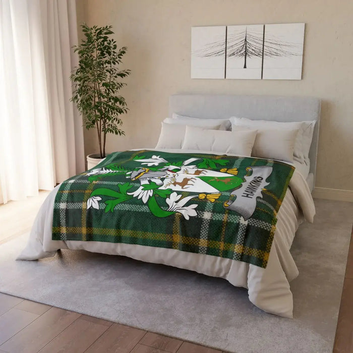 Custom Green Family Crest Blanket with Hawkins Name