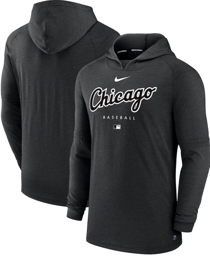 Heather Black White Sox Nike Authentic Collection Early Work Tri-Blend Hood Tee